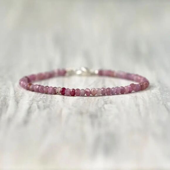 Pink Tourmaline Natural Stone Beaded Bracelet Anklet Adjustable Gemstone Dainty - Picture 1 of 6